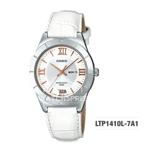 Casio Ladies' Standard Analog White Leather Strap Watch LTP1410L-7A1 LTP-1410L-7A1